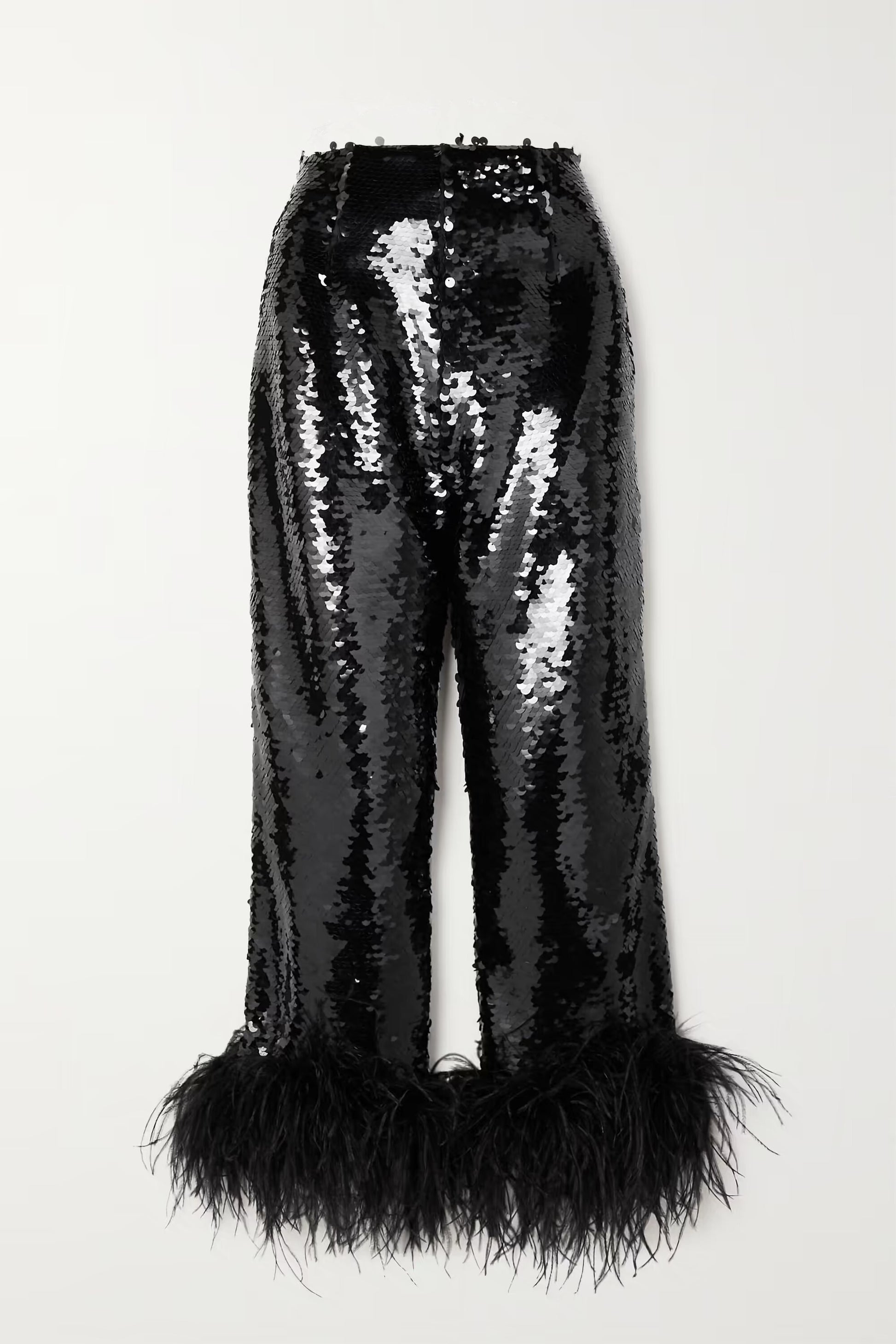 feather sequins pants black / one size