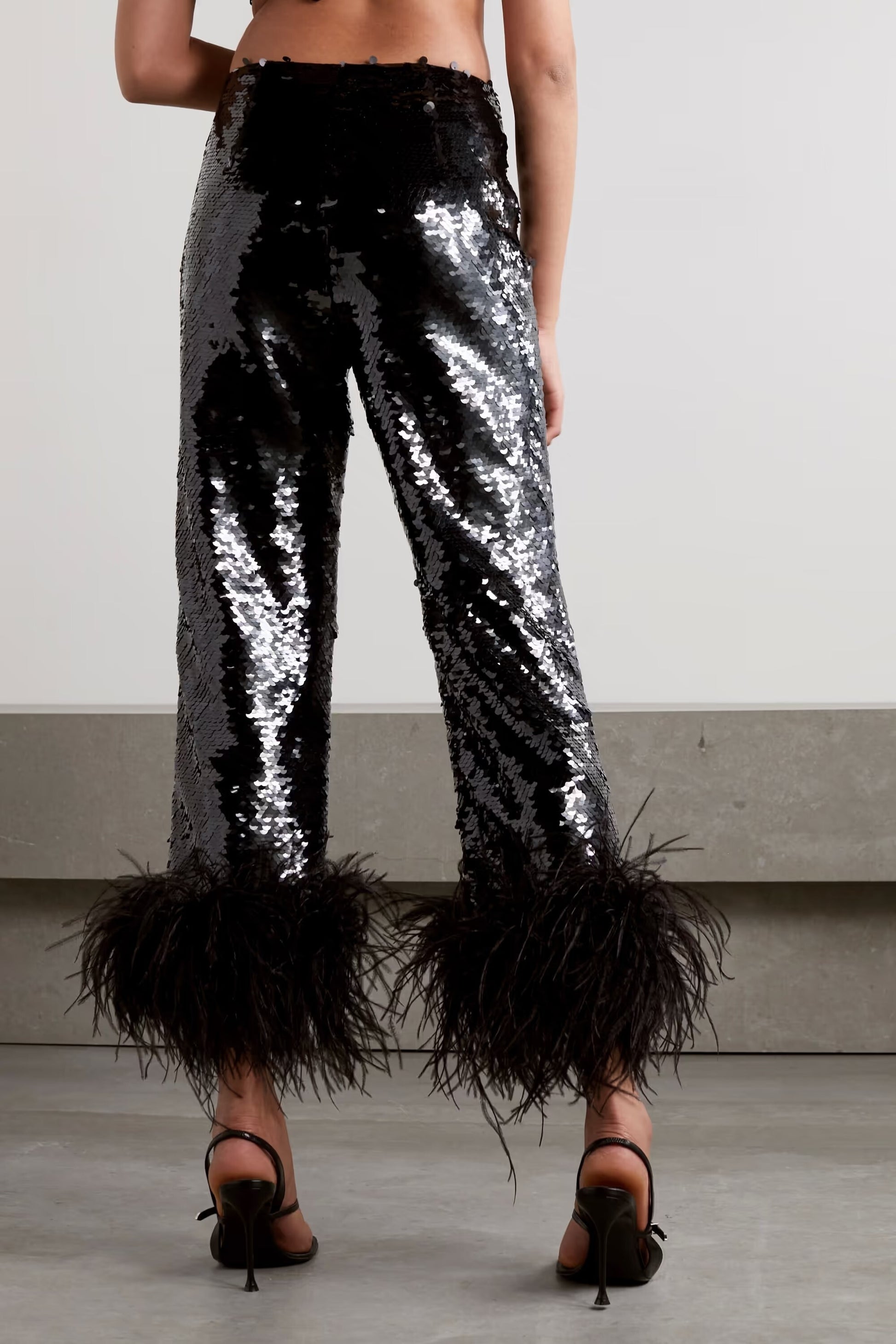 feather sequins pants