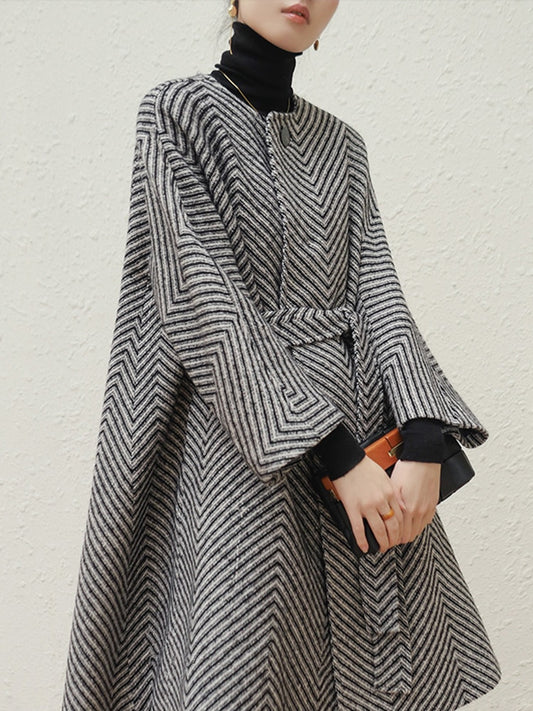 black and white zigzag woolen coat
