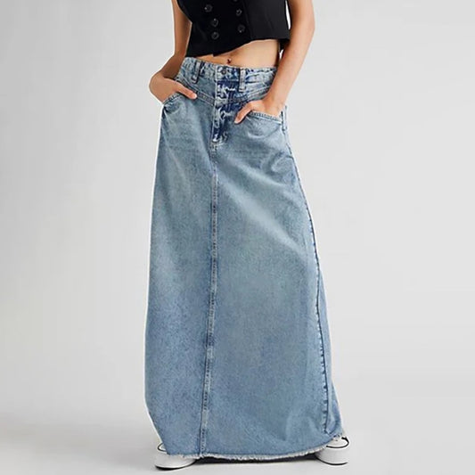 Denim A-line High Waist Slim LongLength Skirt