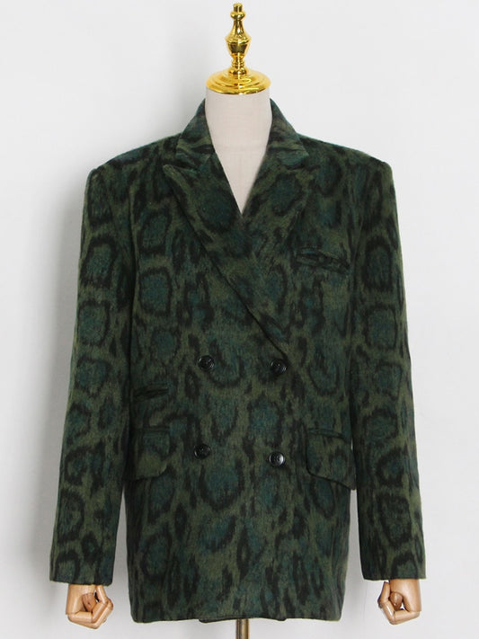 green leopard graphic blazer