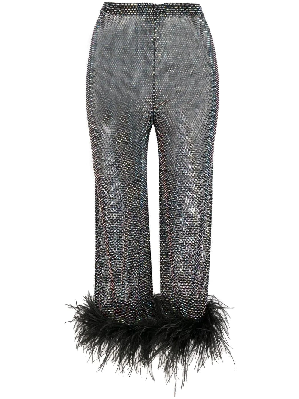 feathered trim diamond mesh pants all black / one size