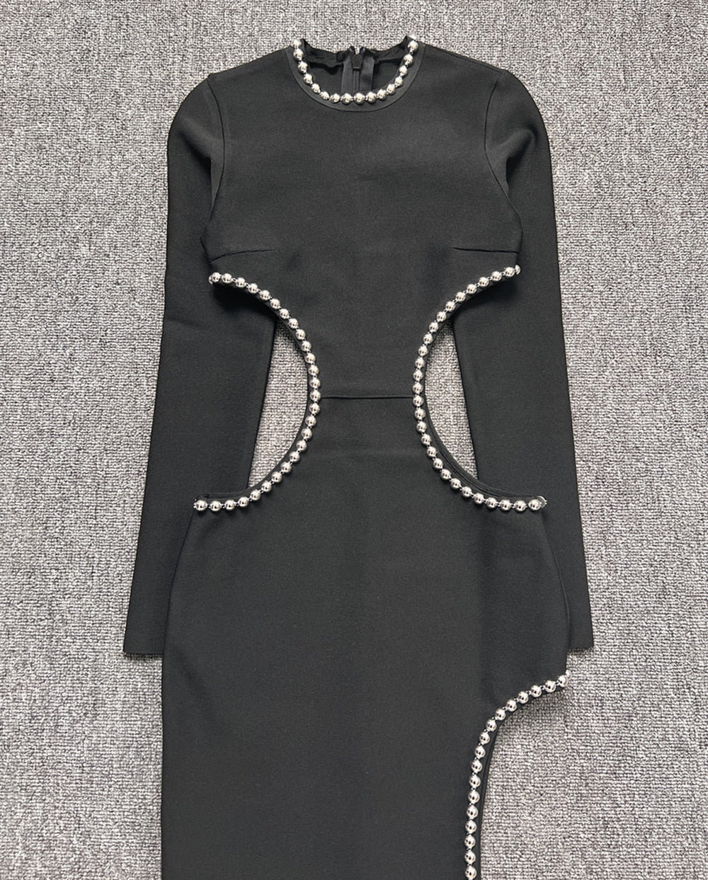 cutout black beaded long body dress