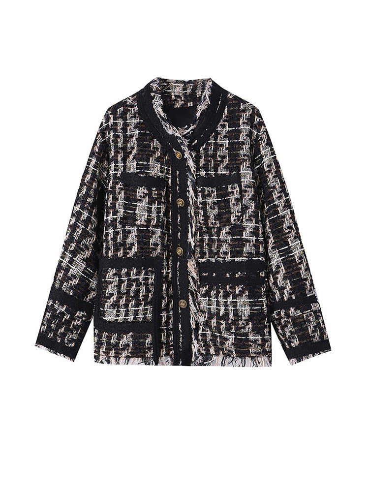 Black Plaid Tassels Tweed Jacket