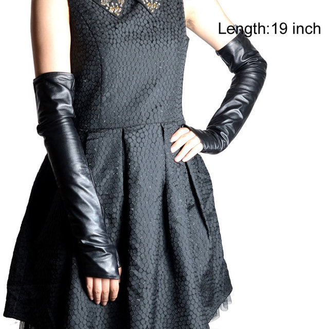 black leather elbow half-finger gloves