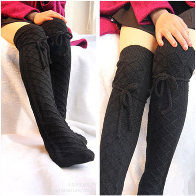 thigh-high soft knit socks black