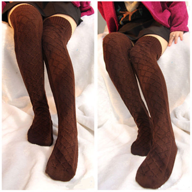 thigh-high soft knit socks coffee