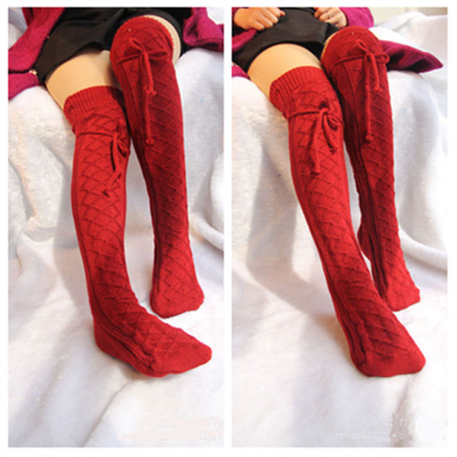 thigh-high soft knit socks red