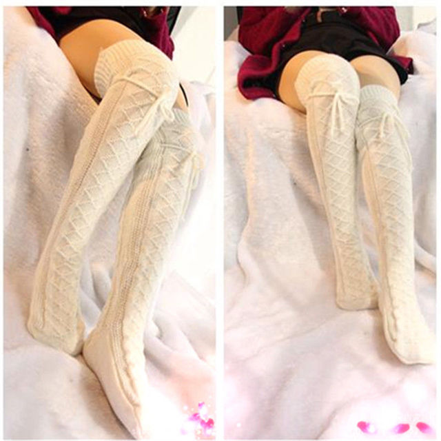 thigh-high soft knit socks white