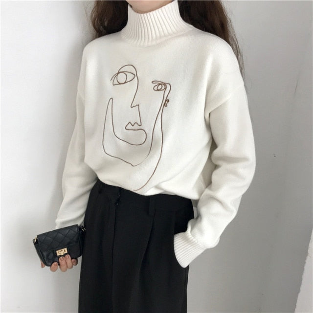 character embroidered sweater one size / white