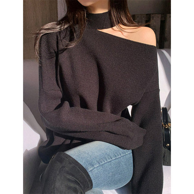 bare shoulders knitted sweater one size / black