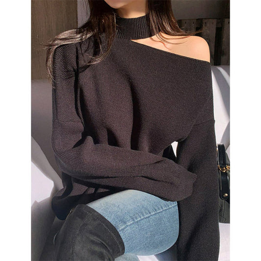 bare shoulders knitted sweater one size / black