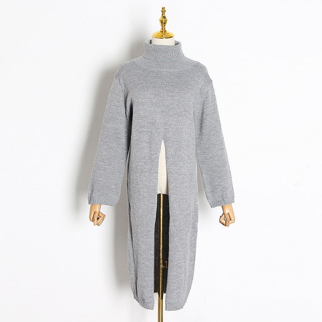 split turtleneck sweater one size / gray
