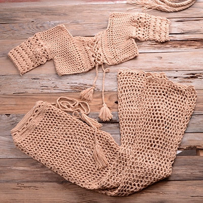 handmade crochet wide leg pants sea cover up trouser bottoms