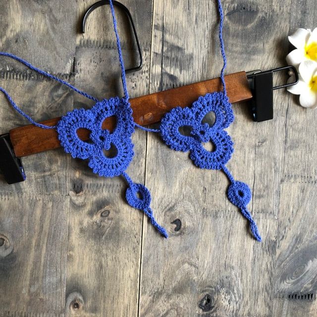 handmade crochet anklet foot sandals blue / one size