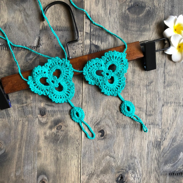 handmade crochet anklet foot sandals green / one size