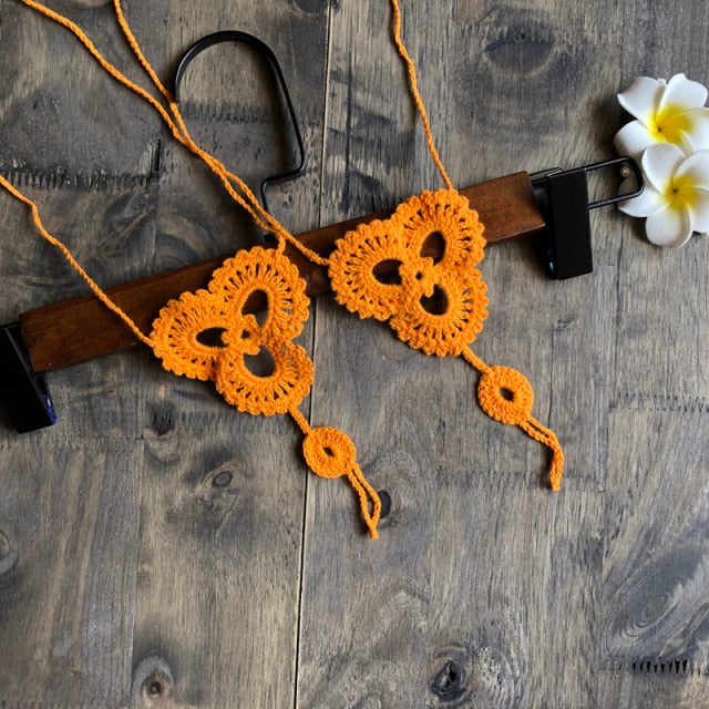 handmade crochet anklet foot sandals orange / one size