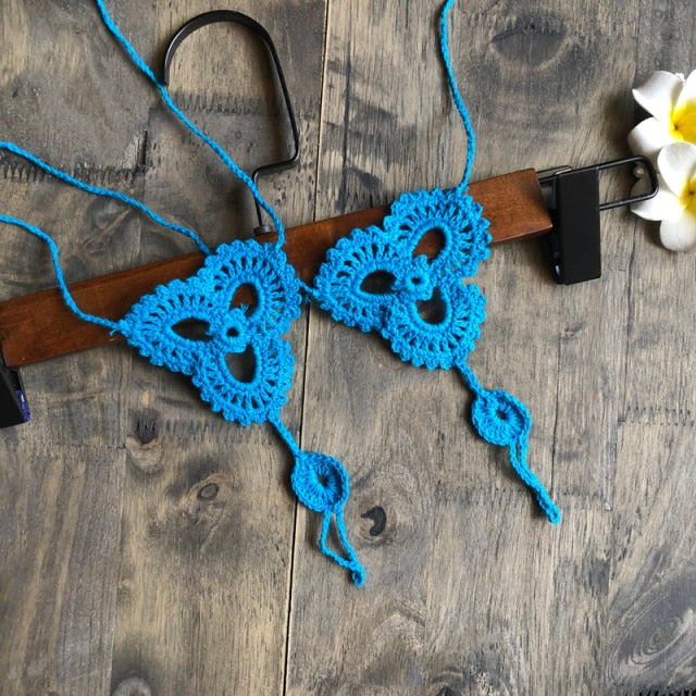handmade crochet anklet foot sandals sky blue / one size
