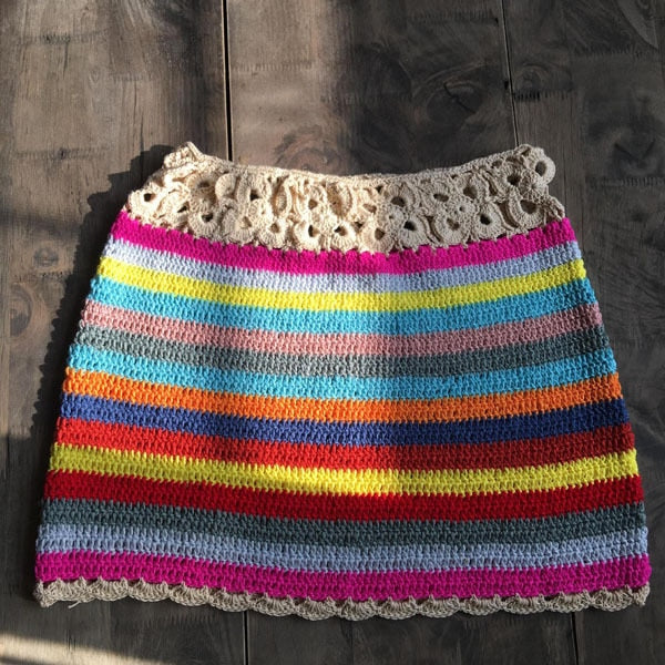 colorful crochet skirt beige / one size