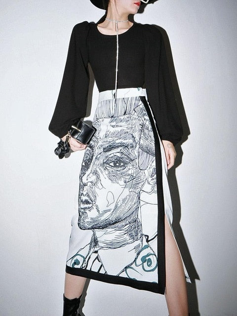 character print graphic skirt & shirt