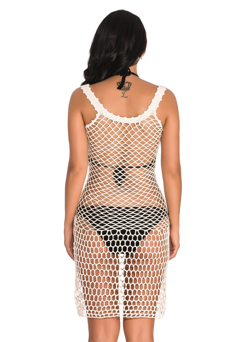 cut out fishnet crochet cover up