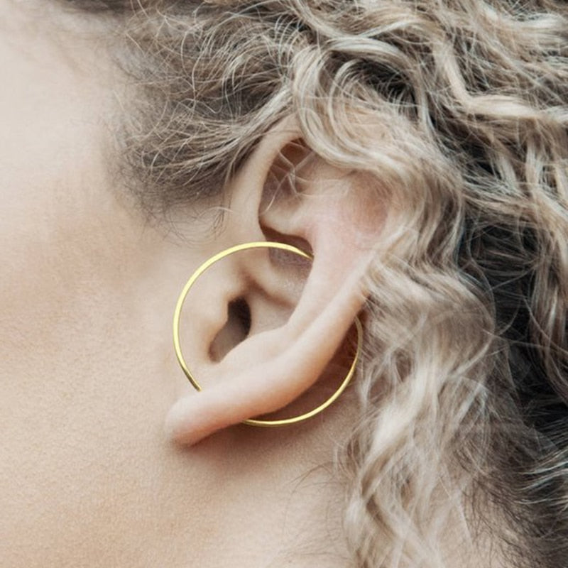 handmade gold circle ear climber earrings