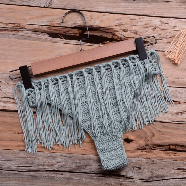 crochet knitted tassel bikini set