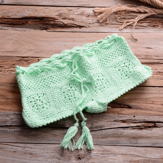 push up crochet knitting woven  set green bottom / one size