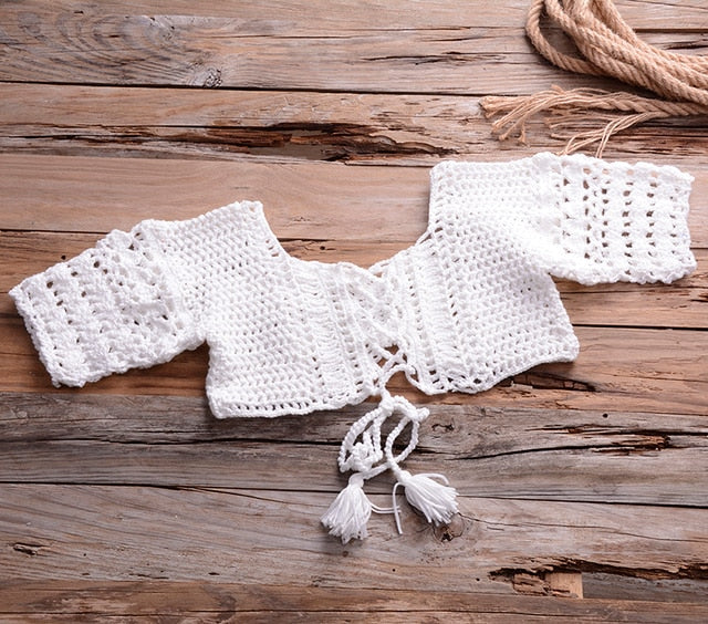 crochet bikini cover up skirt boho set white cover-up / one size