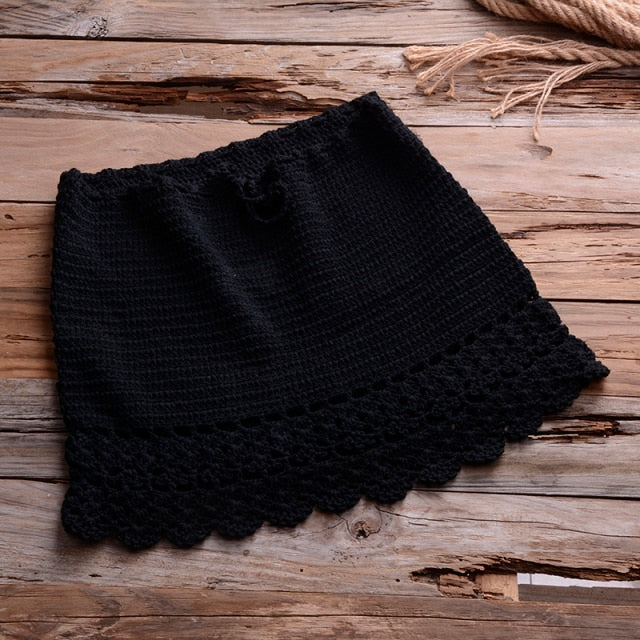 crochet bikini cover up skirt boho set black skirt / one size