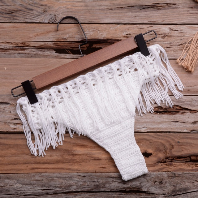 crochet cut out tassel set bottom white / one size