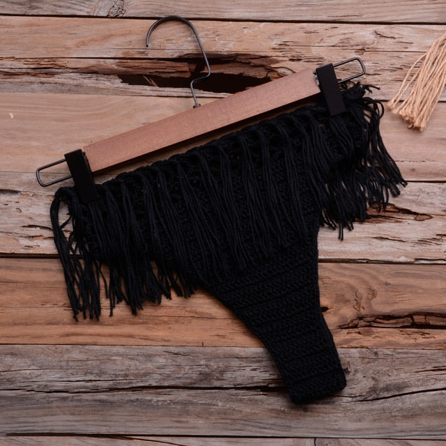 crochet cut out tassel set bottom black / one size