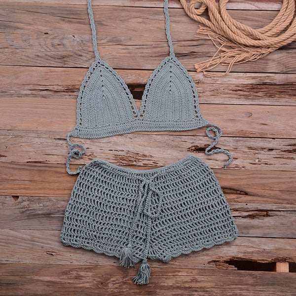 crochet bikini push-up halter set