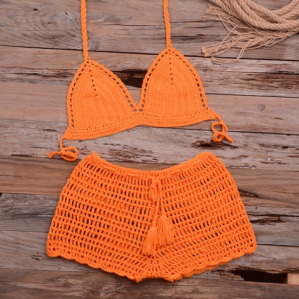 crochet bikini push-up halter set
