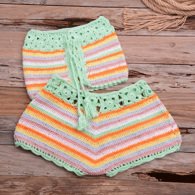 handmade crochet knitted bikini short set green / one size
