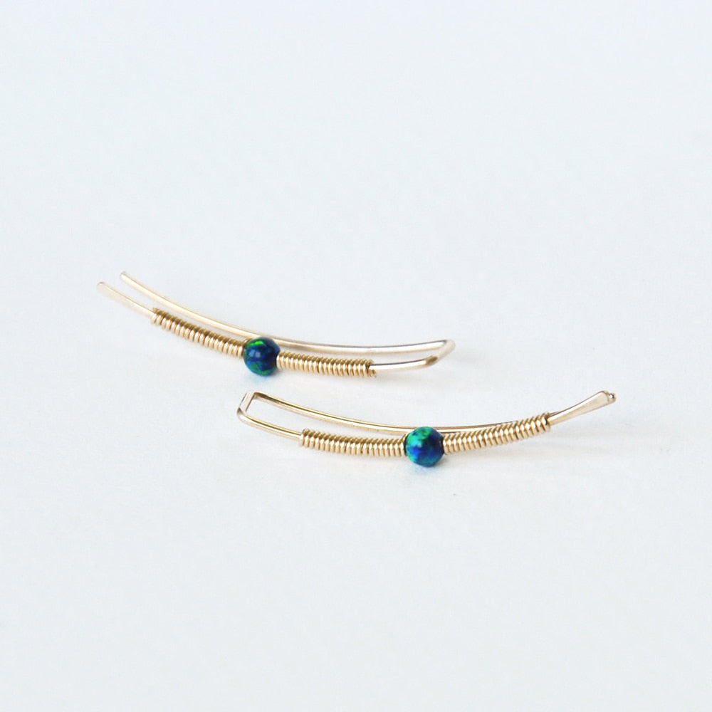 handmade gold filled ear cuff opal bead earrings