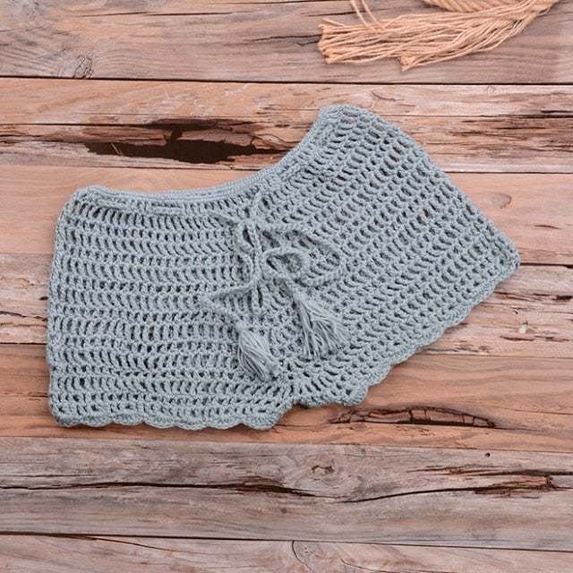crochet hollow out tassel  set lake green bottom / one size