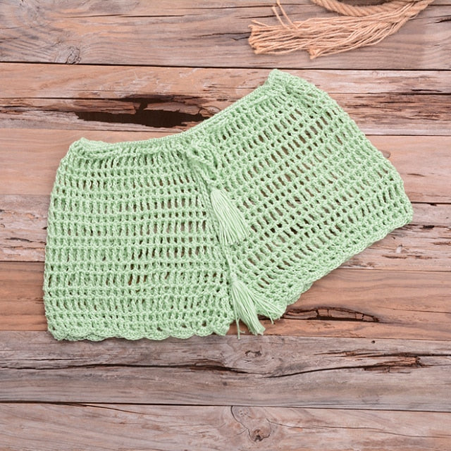crochet hollow out tassel  set grass green bottom / one size