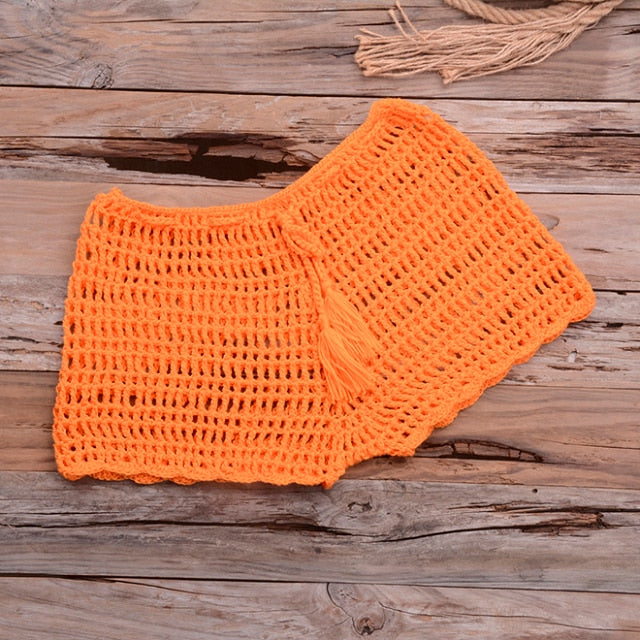 crochet hollow out tassel  set orange bottom / one size