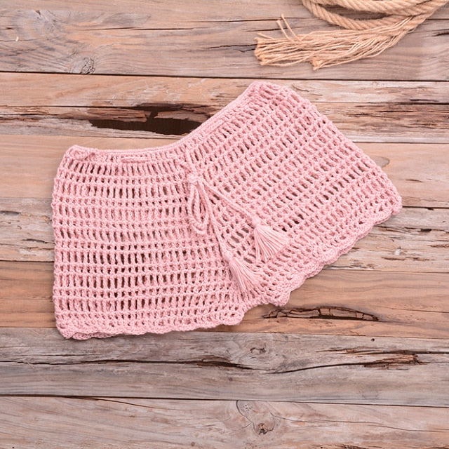 crochet hollow out tassel  set pink bottom / one size