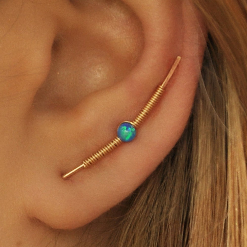 handmade gold filled ear cuff opal bead earrings