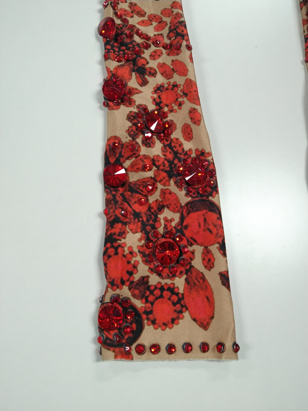 red floral rhinestone long gloves