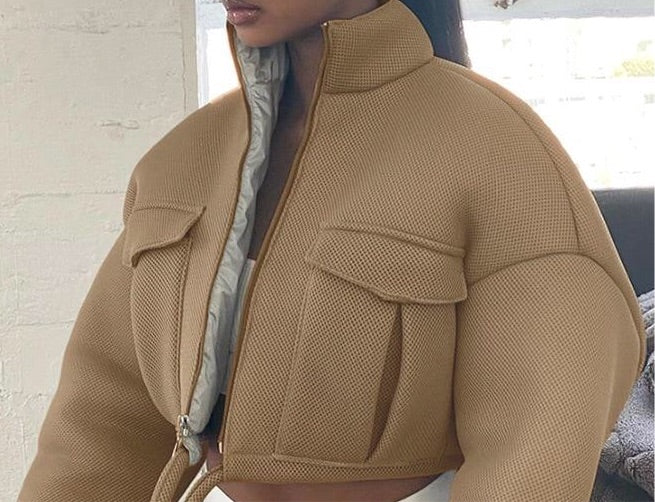 turtleneck zipper pocket crop jacket