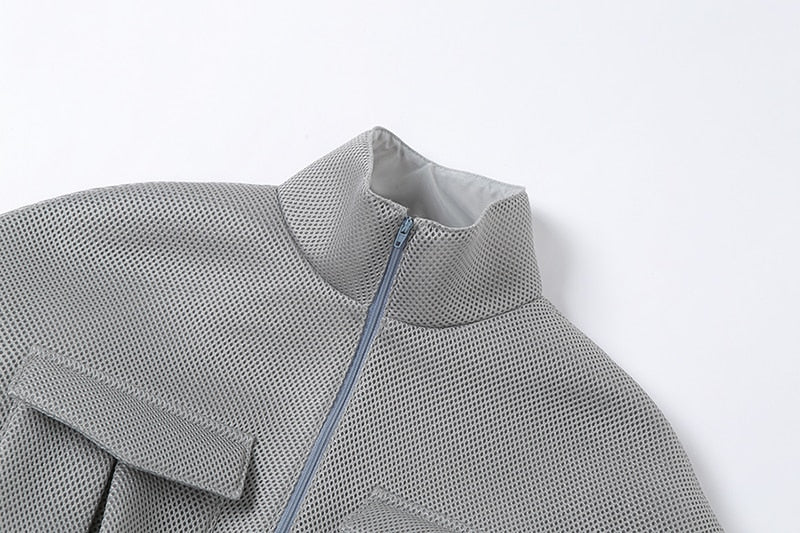 turtleneck zipper pocket crop jacket