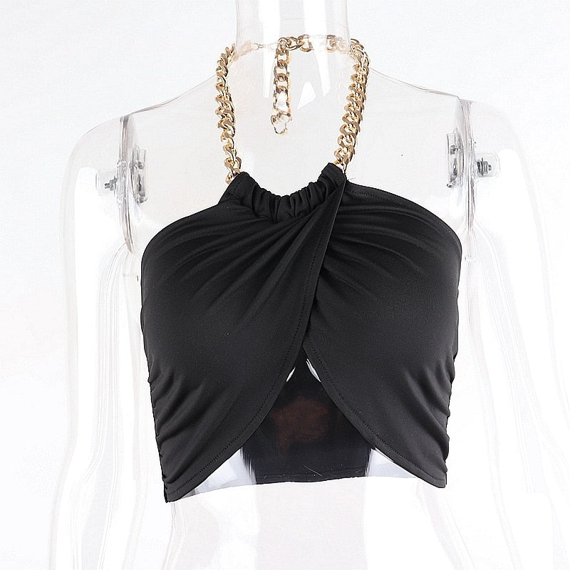 black halter chain crop top