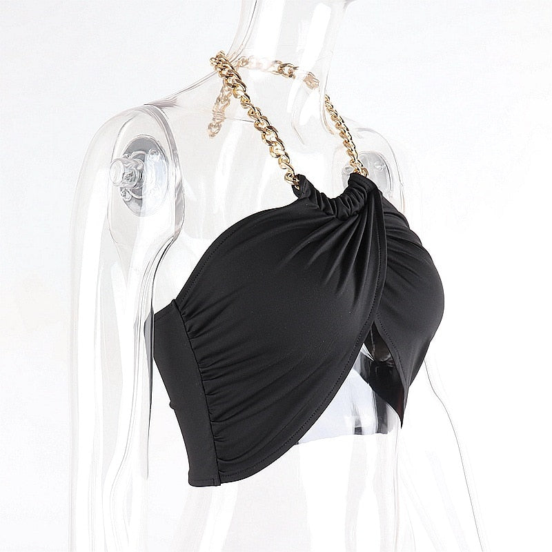 black halter chain crop top