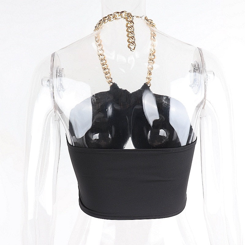 black halter chain crop top