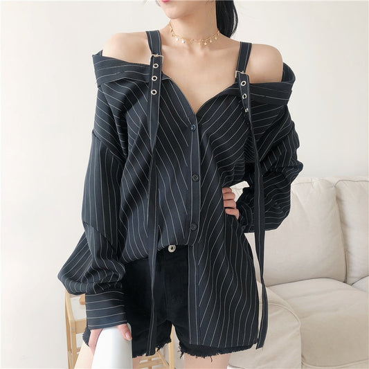 vertical stripe off-shoulder blouse
