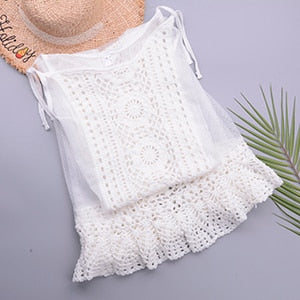 crochet chiffon dress white / one size