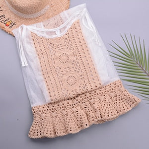 crochet chiffon dress beige / one size